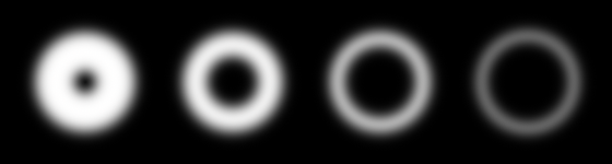 Four blurred rings of decreasing thickness, dimming as they thin