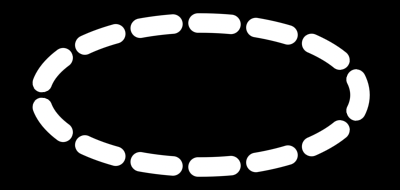 An ellipse flattened to a closed path and dashed