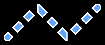 A dashed path whose dashes bend through the joints