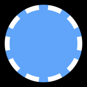 A circle with a solid fill and a dashed border
