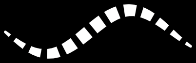 A stroke that swells and tapers, cut into dashes that follow its width