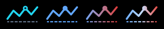 A chart in its own colors, then in one color, a gradient and a color ramp
